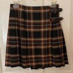 Express Vintage A-Line Plaid Skirt in Brown and Black
